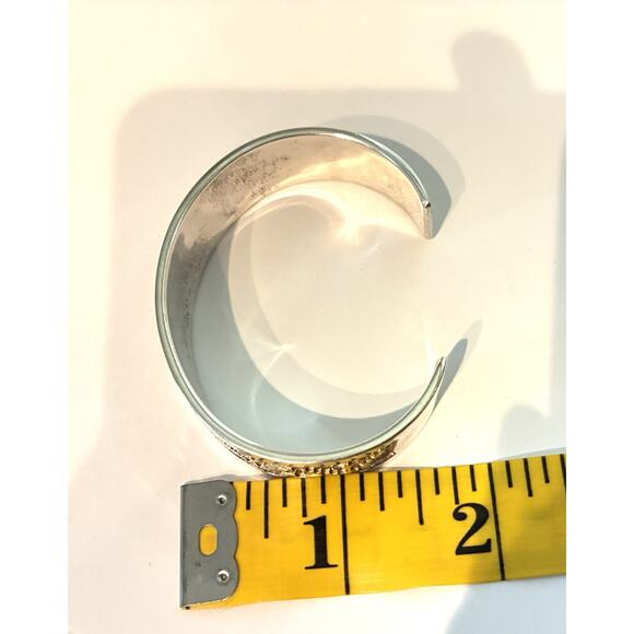 Navajo Signed Tommy Jackson Sterling , 14k Gold Overlay Design Cuff Bracelet 42g - Picture 11 of 14